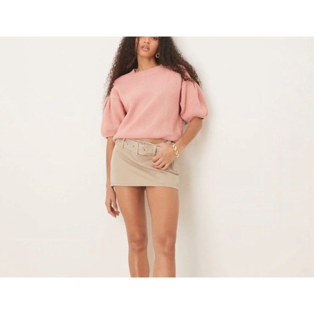 Abercrombie & Fitch Women's Low Rise Belted Denim Mini Skort Beige Size 27 Y2K